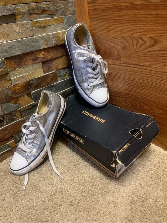 Converse Shoes - Converse Silver Metallic gunmetal gray Low Top Sneakers with White Accents 7